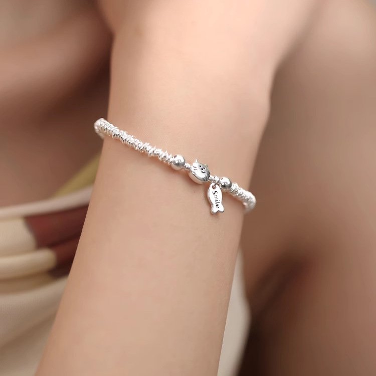 IRREGULAR SILVER CAT CHARM BRACELET - Image 4