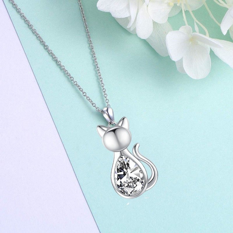 Sterling Silver Cat Birthstone Necklace Jewelry Gifts - Image 3