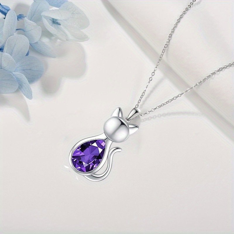 Sterling Silver Cat Birthstone Necklace Jewelry Gifts - Image 8