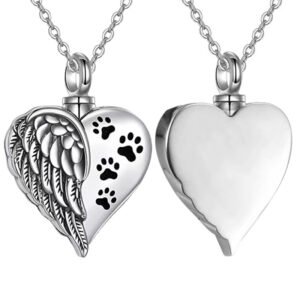 Pet Paw Jewelry With Angel Wings For Ashes of Dog/Cat Keepsake Pendant