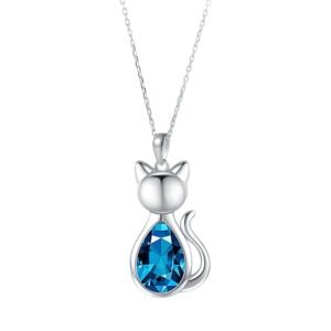 Sterling Silver Cat Birthstone Necklace Jewelry Gifts