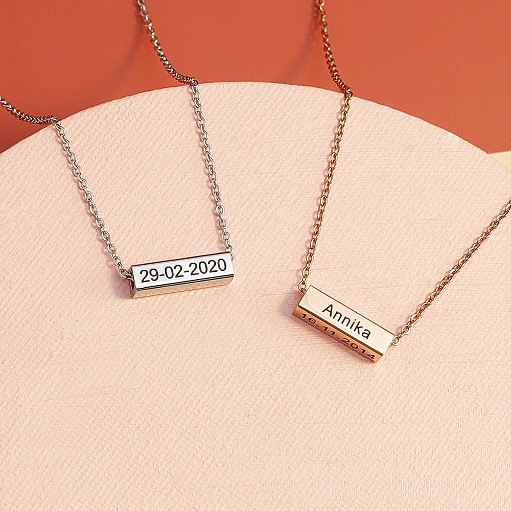Personalized 3D Vertical Bar Necklace Engraved Pet Name Name/Date - Image 4