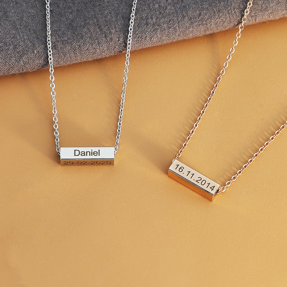 Personalized 3D Vertical Bar Necklace Engraved Pet Name Name/Date - Image 3