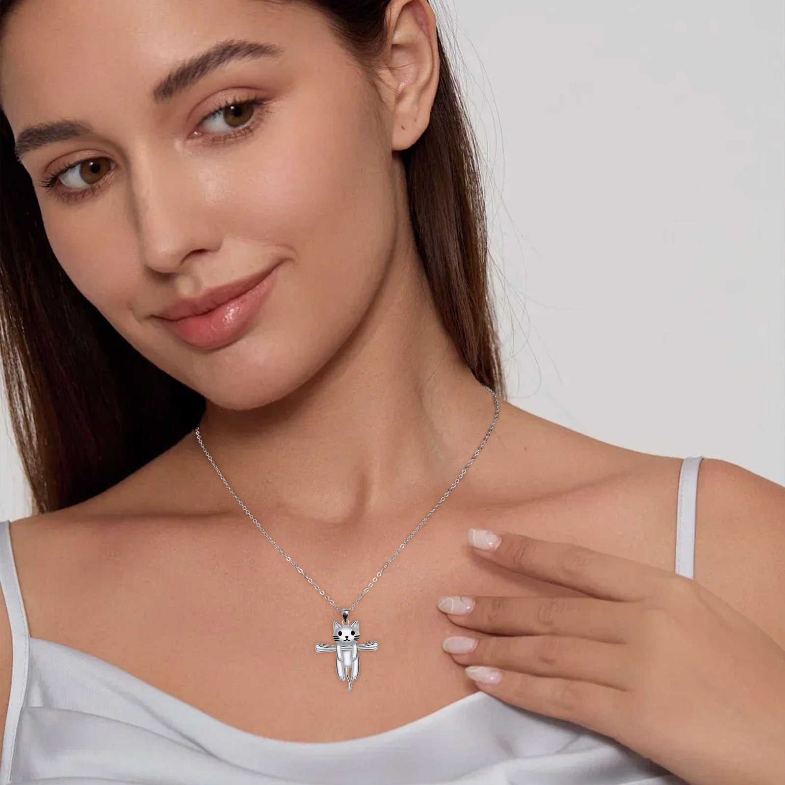 Cute Cat Hug Necklace in Sterling Silver – Gift for Cat Lovers and Pet Moms - Image 4