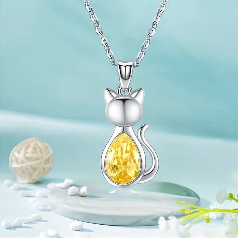 Sterling Silver Cat Birthstone Necklace Jewelry Gifts - Image 6
