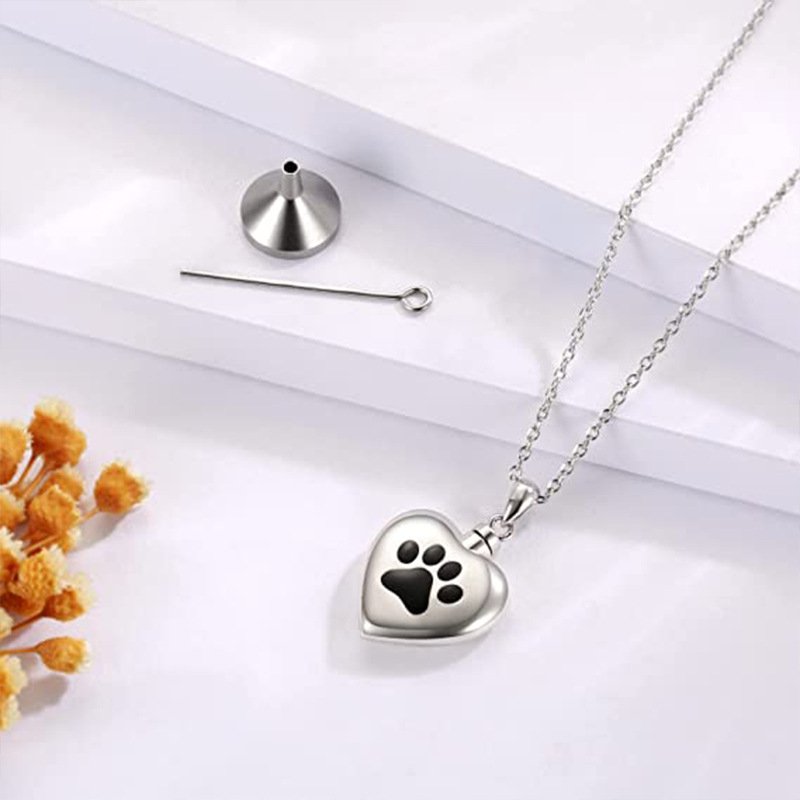 Heart Shaped Memorial Pet Jewelry With Paw Engraved For Ashes/Fur - Image 2