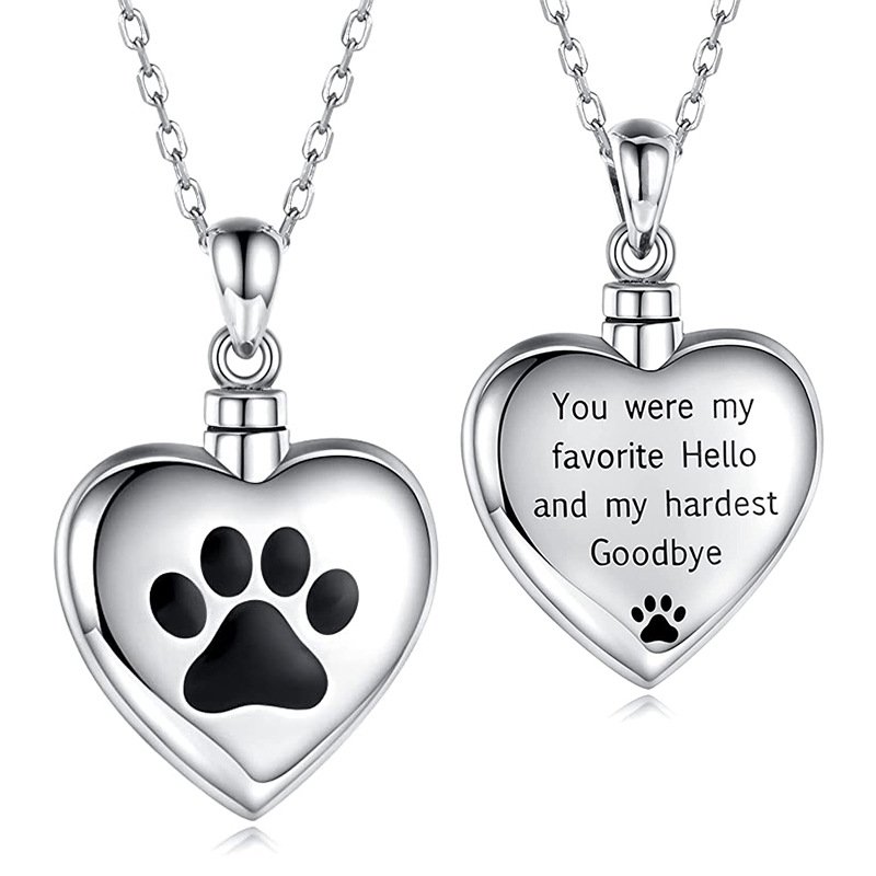 Heart Shaped Memorial Pet Jewelry With Paw Engraved For Ashes/Fur