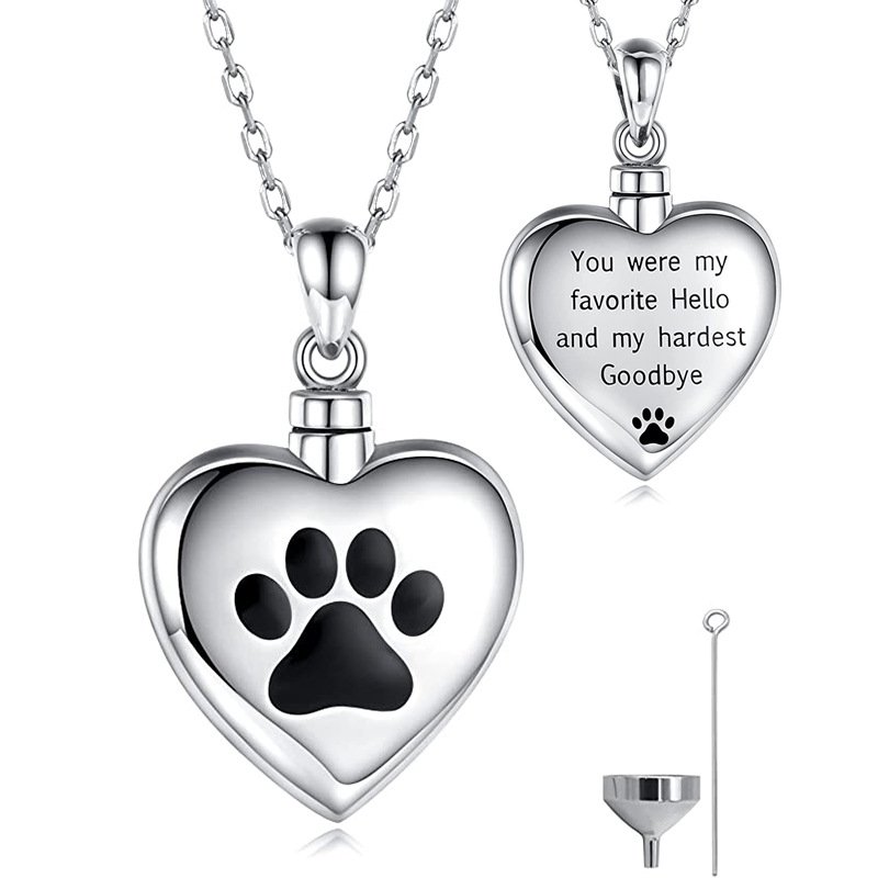 Heart Shaped Memorial Pet Jewelry With Paw Engraved For Ashes/Fur - Image 4