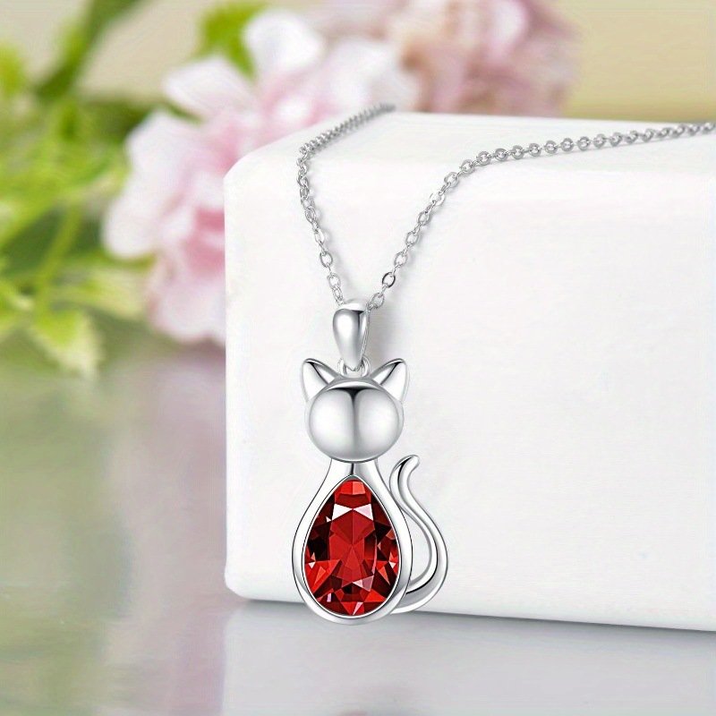 Sterling Silver Cat Birthstone Necklace Jewelry Gifts - Image 5