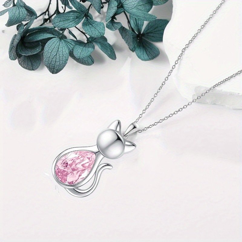 Sterling Silver Cat Birthstone Necklace Jewelry Gifts - Image 4