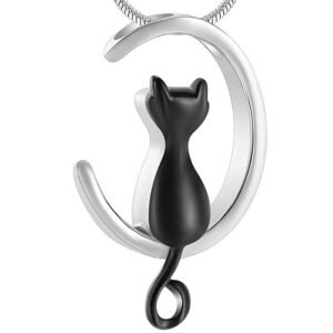 Black Cat Memorial Jewelry With Cat On The Moon