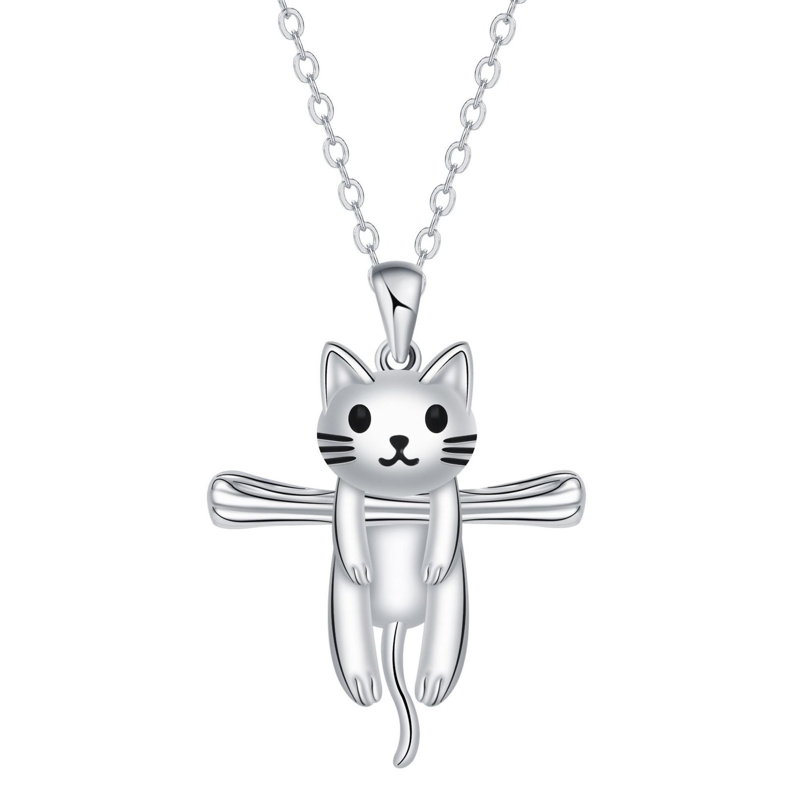 Cute Cat Hug Necklace in Sterling Silver – Gift for Cat Lovers and Pet Moms