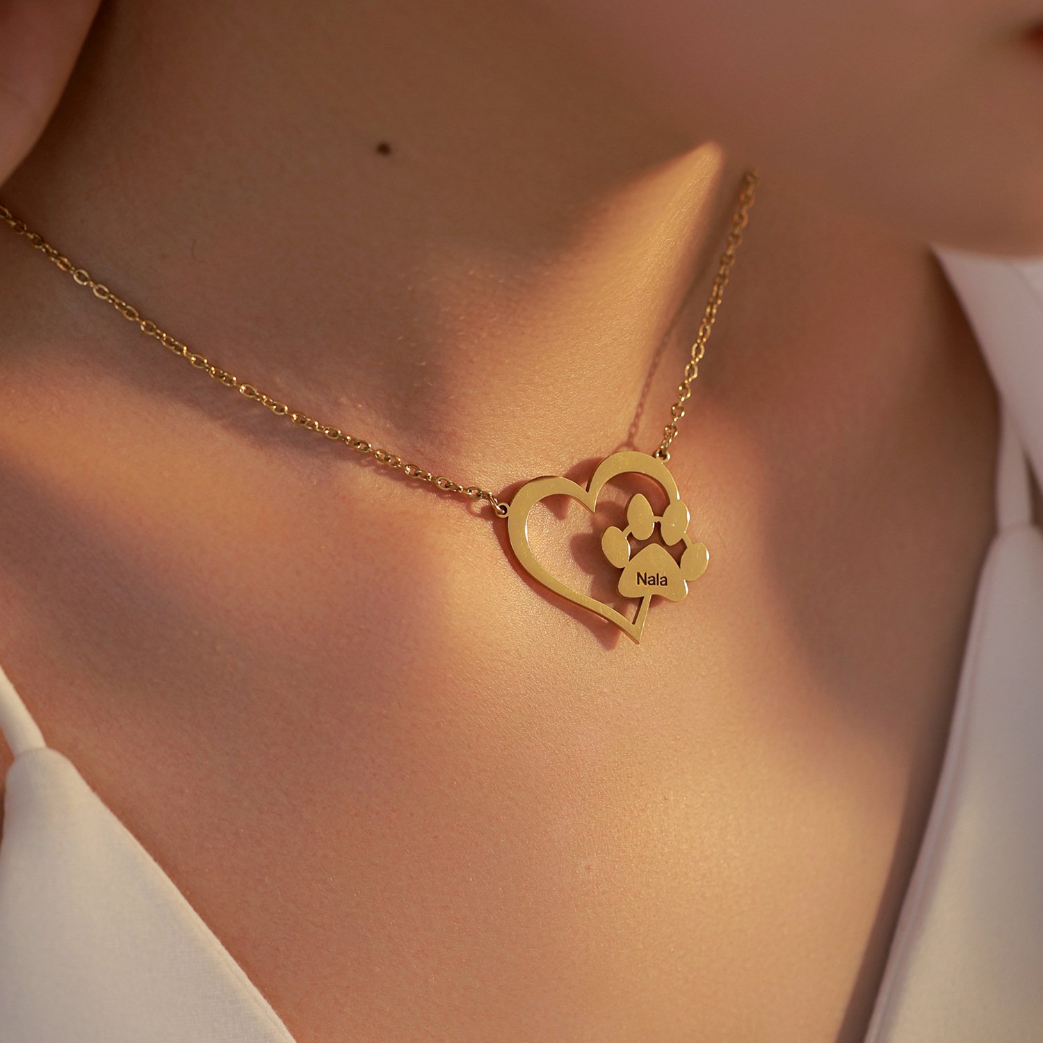 Personalised Sterling Silver Heart&Dog Paw Necklace Jewelry For Pet Lover - Image 4