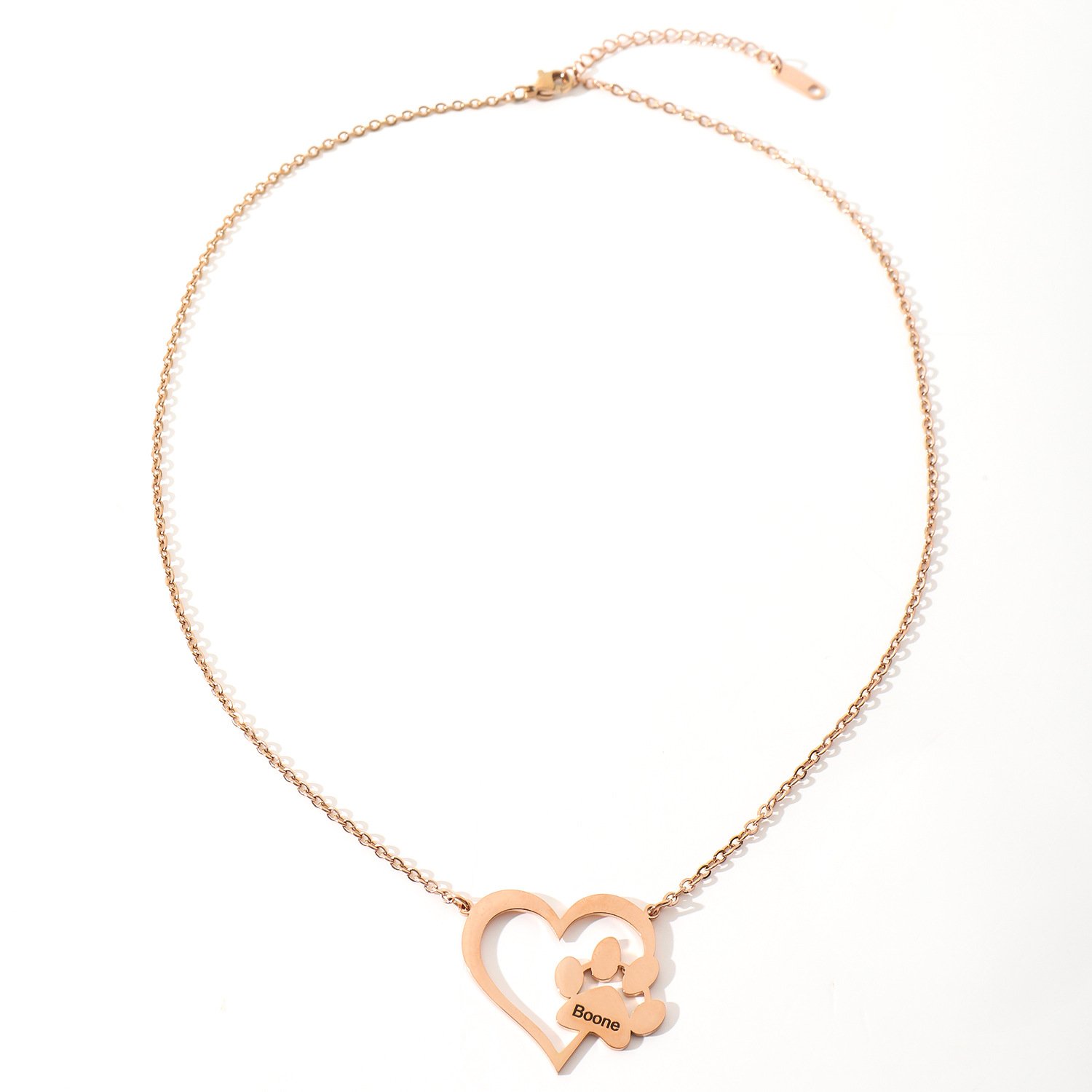 Personalised Sterling Silver Heart&Dog Paw Necklace Jewelry For Pet Lover