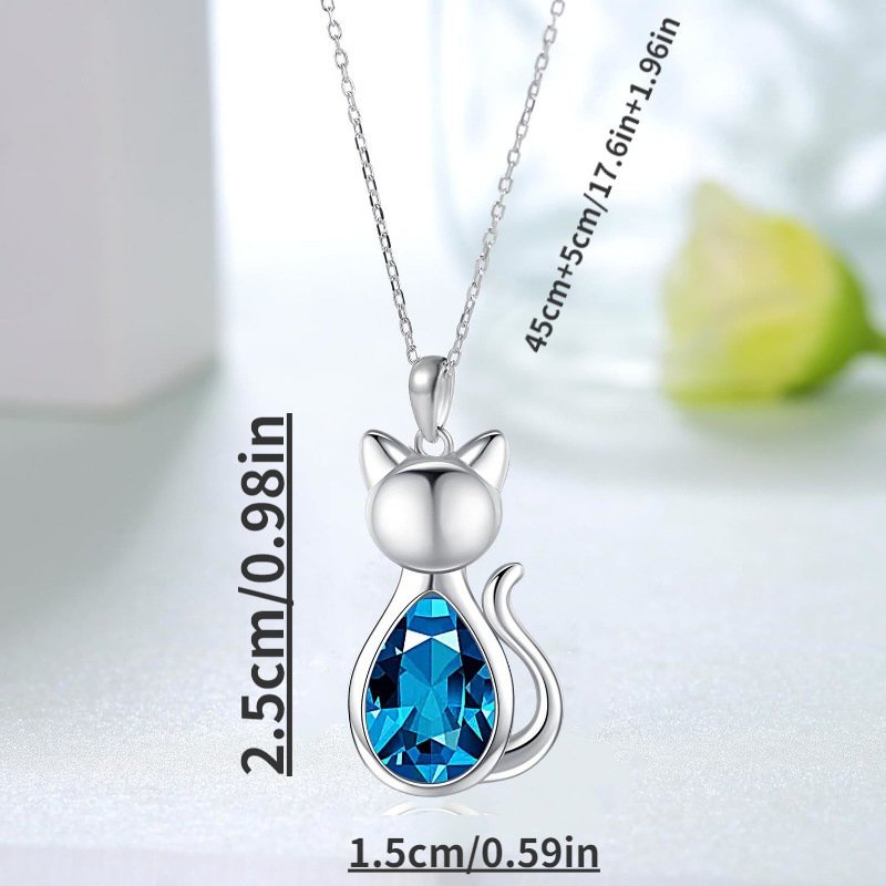Sterling Silver Cat Birthstone Necklace Jewelry Gifts - Image 2