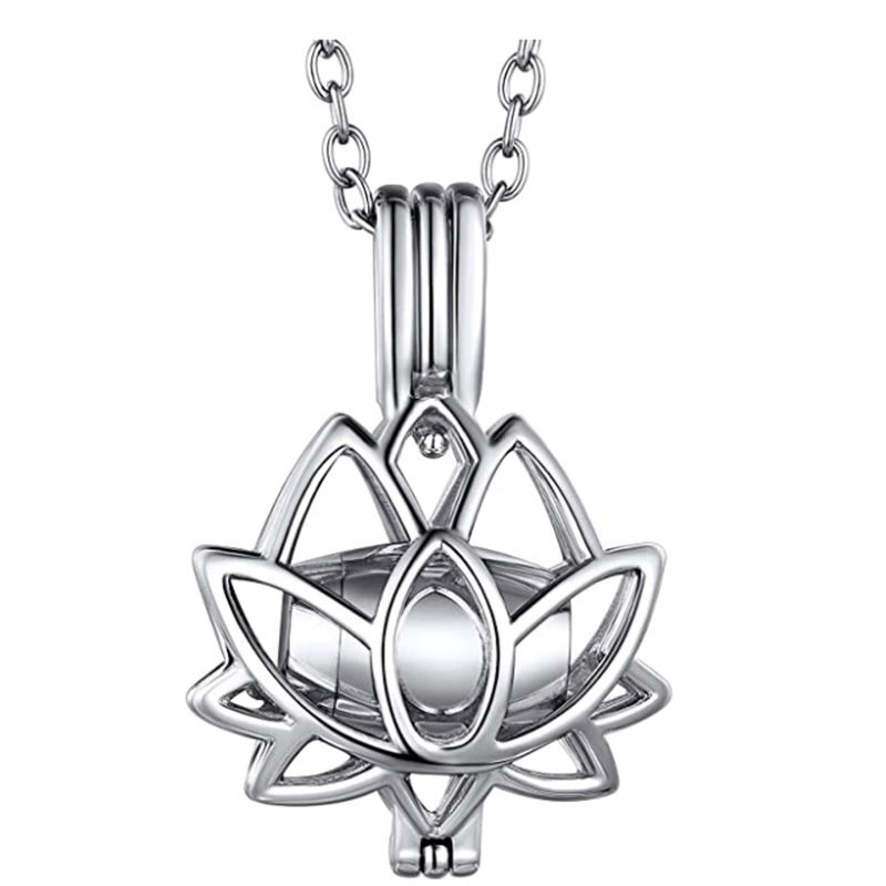Lotus Flower Pandent Necklace For Pet Ashes/Fur For Memory